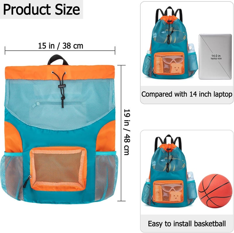 Veious Swim Bag for Kids Drawstring Backpack for Boys Lightweight Mesh Beach Backpack Swimming Pool Sports Gym String Bag Green - Image 3